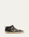 Golden Goose Mid Star Glitter Wing-tip Sneakers In Black Beige Black Taupe