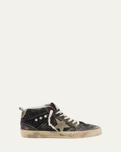 Golden Goose Mid Star Glitter Wing-tip Sneakers In Black Beige Black Taupe