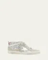 Golden Goose Mid Star Glitter Wing-tip Sneakers In Silver Ice White Old Pink