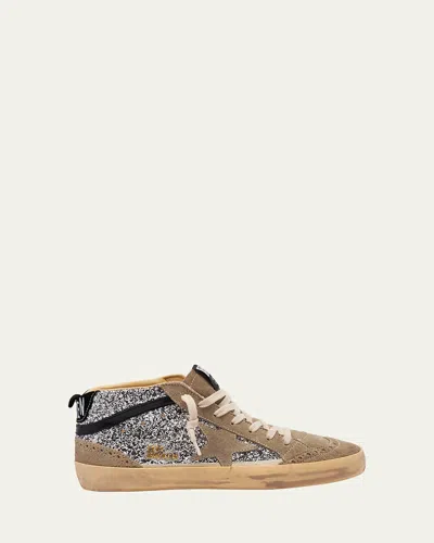 Golden Goose Women's Mid Star Glitter Mid Top Sneakers In Silver Taupe