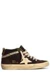 Golden Goose Mid Star Distressed Crystal-embellished Leather And Suede High-top Sneakers In Brown