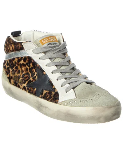 Golden Goose Mid Star Haircalf & Leather Sneaker In Animal Print