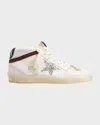 Golden Goose Mid Star Leather Glitter Wing-tip Sneakers In Whitesilverwinemedieval Blue