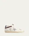 Golden Goose Mid Star Leather Glitter Wing-tip Sneakers In Whitesilverwinemedieval Blue