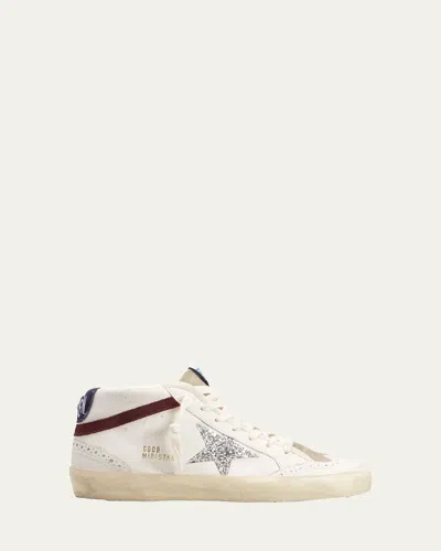 GOLDEN GOOSE MID STAR LEATHER GLITTER WING-TIP SNEAKERS