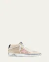 Golden Goose Mid Star Leather Net Wing-tip Sneakers In Ice Antique Pink Cream