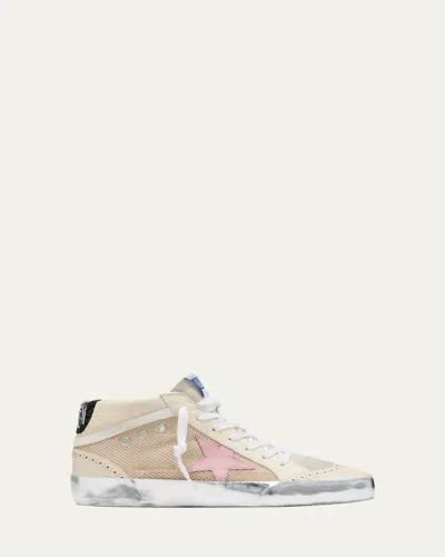 Golden Goose Mid Star Leather Net Wing-tip Sneakers In Ice Antique Pink Cream