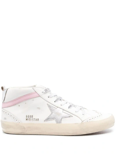 Golden Goose Mid Star Leather Sneakers Silver/pink In White