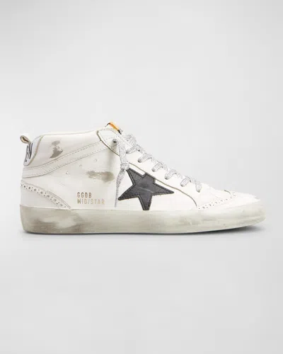 Golden Goose Mid Star Leather Wing-tip Sneakers In White