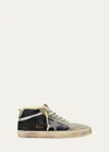 Golden Goose Mid Star Mixed Leather Shearling Sneakers In Black/ice/silver