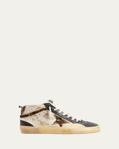 Golden Goose Mid Star Rustic Leather Sneakers In Tobaccoblackbeige Brown Leo