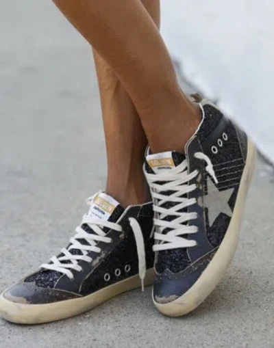 Pre-owned Golden Goose Mid Star Sneaker In Black Glitter/dove Gray Sz 40 In Box
