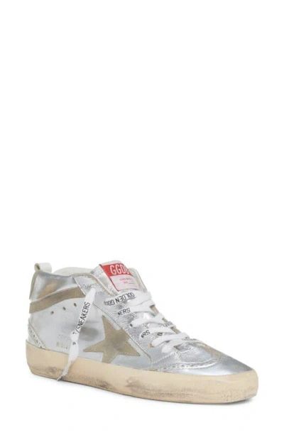 Golden Goose Mid Star Sneaker In Silver/ Taupe