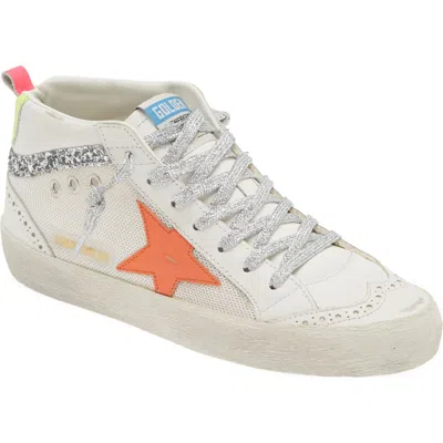 Golden Goose Mid Star Sneaker In White/orange