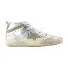 Golden Goose Mid Star Laminated Upper And Spur Suede Star And Wave Sneakers In Silver
