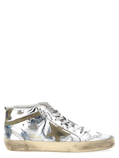 Golden Goose Mid Star Leather Sneaker In Silver