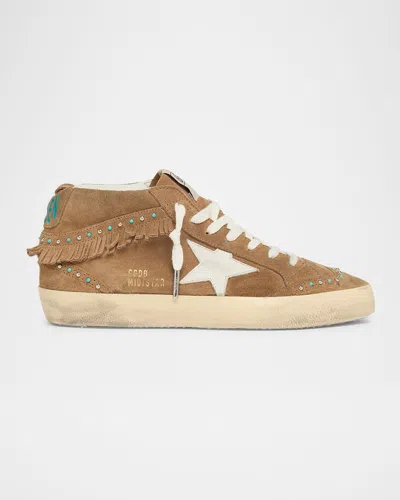 Golden Goose Mid Star Suede Mid-top Sneakers With Fringe And Studs