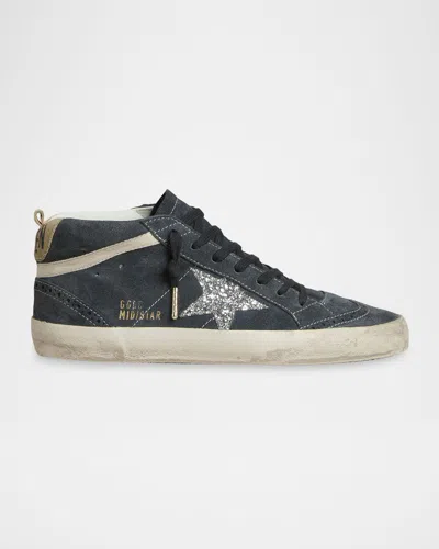 Golden Goose Mid Star Suede Wing-tip Sneakers In Black