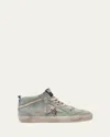 Golden Goose Mid Star Suede Zebra Wing-tip Sneakers In Aquamarine Silver White Black Zebra
