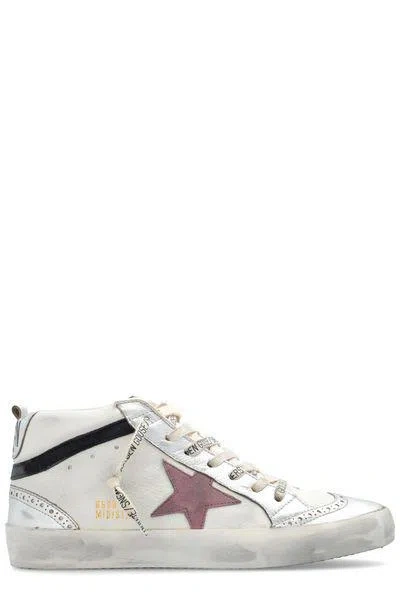 Golden Goose Mid Star Leather Sneakers In White/silver/twilight Mauve/blue