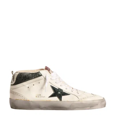 Golden Goose Cracked-effect Mid Star Sneakers In Nude