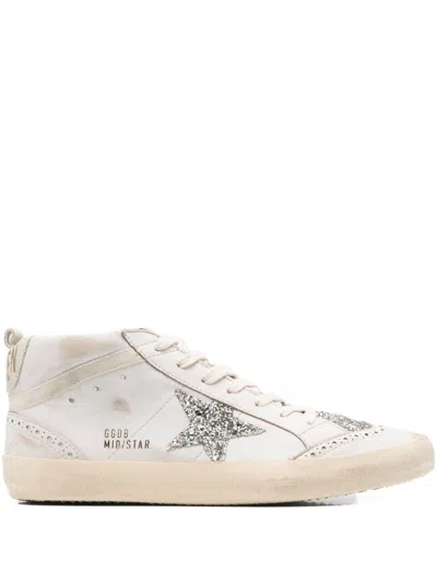 Golden Goose Mid-top Sneakers With Glitter Star In White
