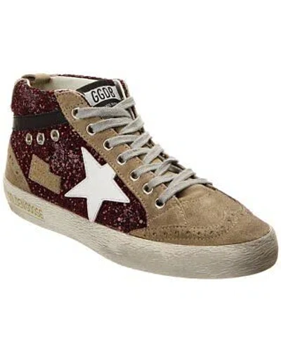 Pre-owned Golden Goose Midstar Glitter & Suede Sneaker Women's In Dark Red/taupe/white/bla