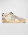 Golden Goose Midstar Panelled Embroidered Sneakers In White Multicolorsilvertaupewine Red