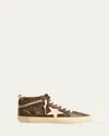 Golden Goose Midstar Mixed Leather Leopard Mid-top Sneakers In Brownwhitesilver