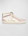 Golden Goose Midstar Mixed Leather Pearly Mid-top Sneakers In Whiteantique Pinkgoldcream