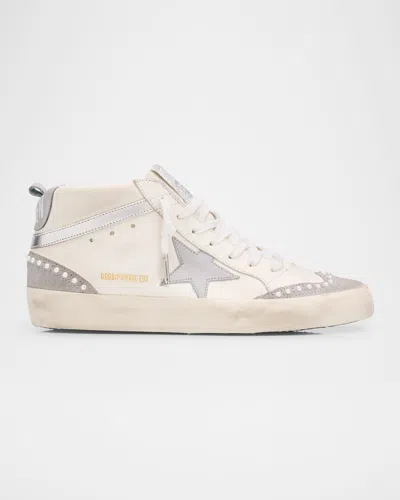 Golden Goose Midstar Mixed Leather Pearly Mid-top Sneakers In White