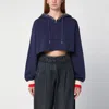 Golden Goose Drawstring Hood Short Cotton Sweatshirt In Navy