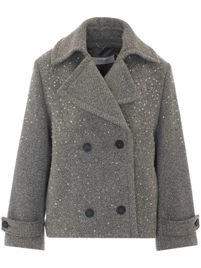 Golden Goose Mini Cropped Wool Jacket With Notched Lapels In Gray