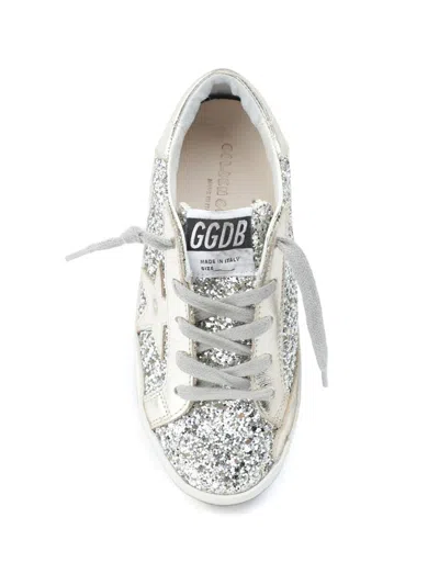 Golden Goose Mini Glitter Upper Laminated Lacing Star & Heel Sneakers In Silver