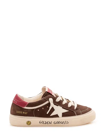 Golden Goose Mini  Kids Suede Sneaker Upper In Brown/white/red