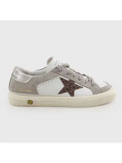 Golden Goose Mini Leather And Suede Glitter Star Sneakers In Gray