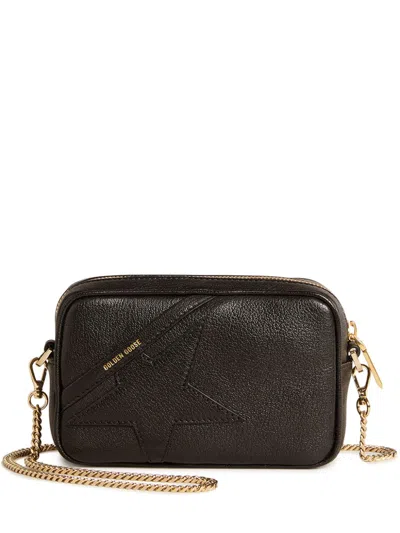 Golden Goose Black Crossbody Bag With Removable Chain-link Shoulder Strap And Star Patch On The Front In Leather 