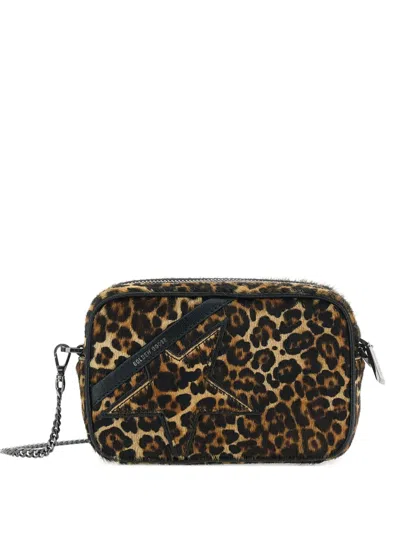 Golden Goose Women Brown Crossbody Bag With Star Patch On The Front And Fur Texture In Leather Woman