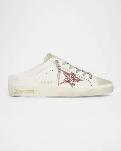 Golden Goose Mixed Leather Glitter Mule Sneakers In White/ Pink