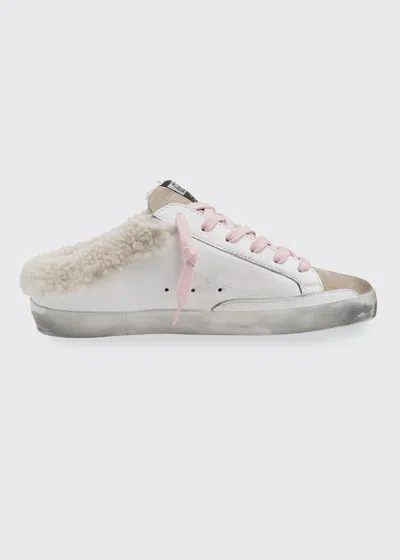 Golden Goose Mixed Leather Shearling Slide Sneakers In White/silver
