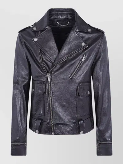 Golden Goose Ms Biker Nappa Jacket Asymmetrical Zip In Gray