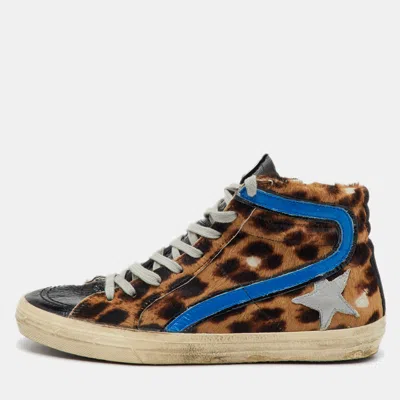 Pre-owned Golden Goose Multicolor Leather And Leopard Print Calf Hair High Top Sneakers Size 39