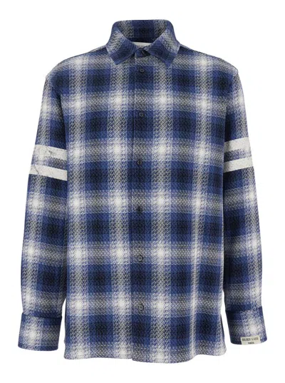 GOLDEN GOOSE MULTICOLOR SHIRT WITH CHECK MOTIF AND STRIPES ON THE SLEEVES IN COTTON MAN
