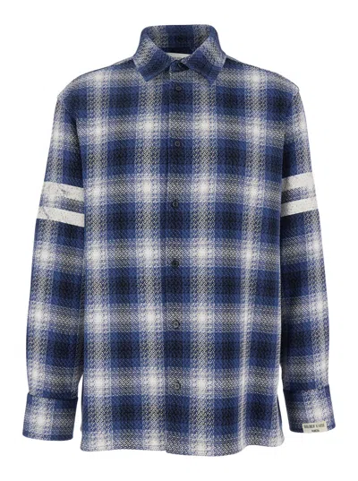 Golden Goose Multicolor Shirt With Check Motif And Stripes On The Sleeves In Cotton Man In Ice Indigo
