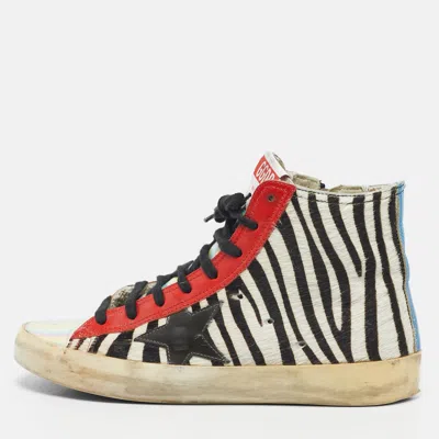 Pre-owned Golden Goose Multicolor Zebra Calf Hair And Leather Francy High Top Sneakers Size 38