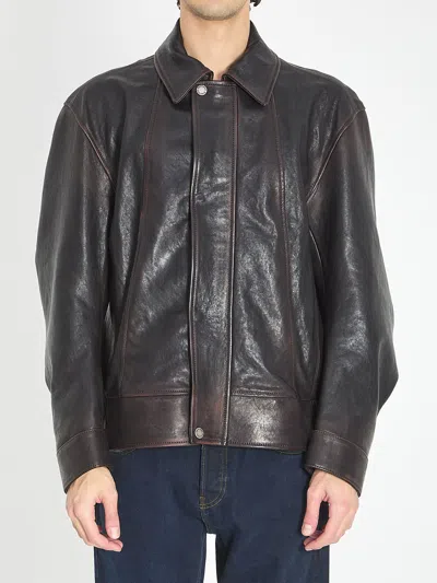 Golden Goose Nappa Leather Bomber Jacket In Black