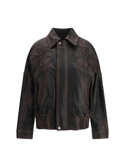 Golden Goose Nappa Leather Bomber Jacket In Brown