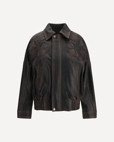 Golden Goose Nappa Leather Bomber Jacket In Brown