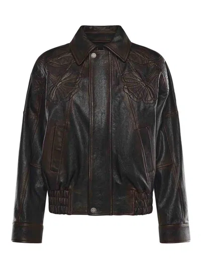 Golden Goose Nappa Leather Bomber Jacket In Brown