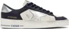 Golden Goose 'stardan' White Sneakers With Star Patch On The Side And Laminated Heel With Logo In Optc Wht/nav/slvr